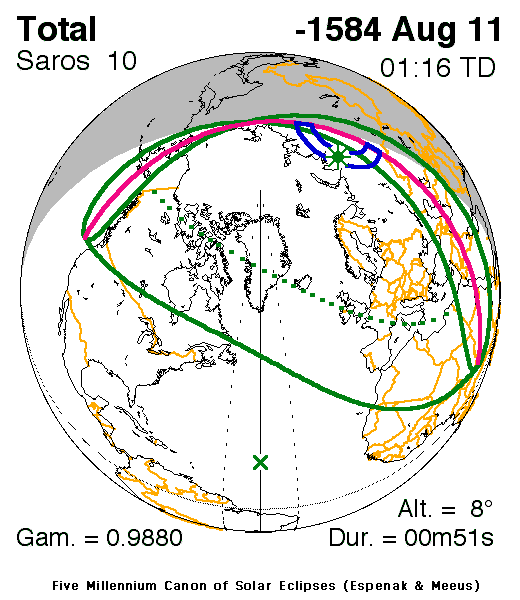  Shortest Total Solar Eclipse, -1584 Aug 11 