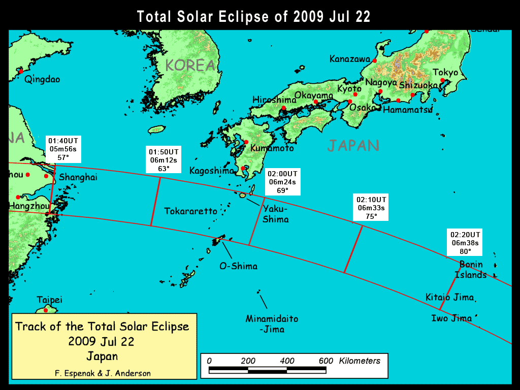 Verlauf des Kermschattens über Japan, Quelle: NASA/GSFC, F. Espenak