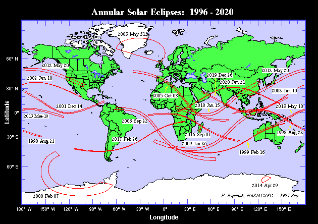  World Map of Annular Solar Eclipses: 1996-2020 