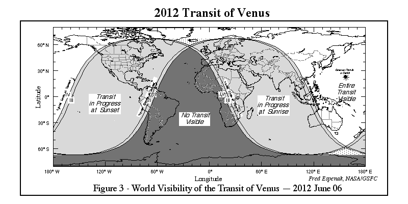 The global visibility of the 2012 transit is illustrated with the world map 