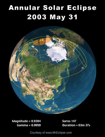 2003 Annular Solar Eclipse Global Map